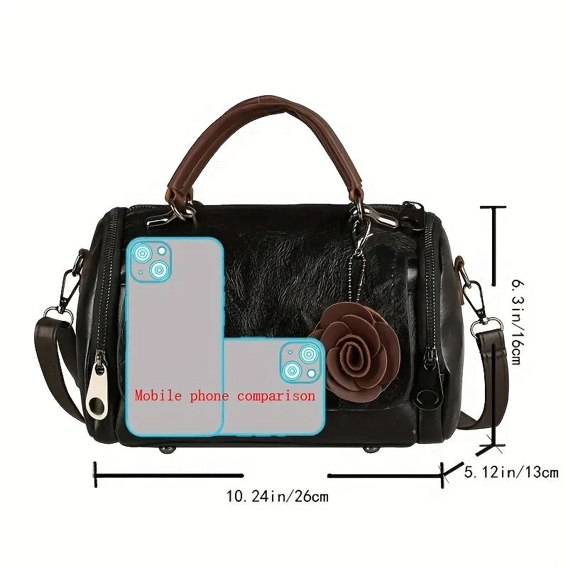 BELLEVA BLOOM™ — WOMEN’S BOSTON HANDBAG WITH FLOWER PENDANT