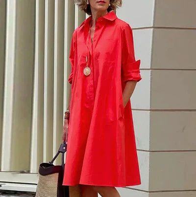 LYVÉA™ – WOMEN’S SOLID COLOR BUTTON-DOWN SHIRT DRESS