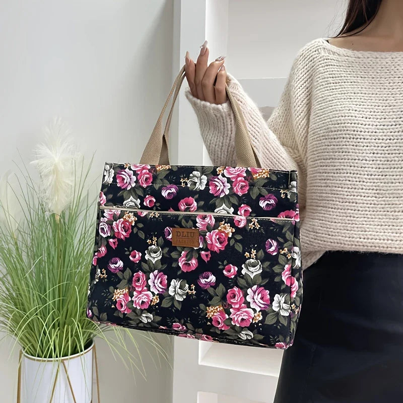 FLORA BLOOM™ — DURABLE FLORAL PRINT TOTE BAG WITH ZIP CLOSURE