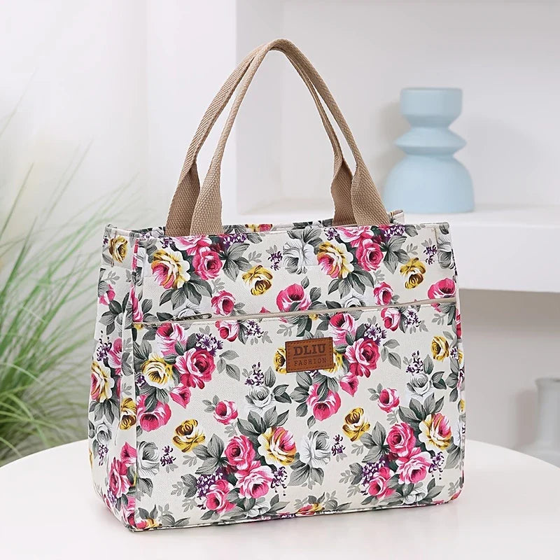 FLORA BLOOM™ — DURABLE FLORAL PRINT TOTE BAG WITH ZIP CLOSURE