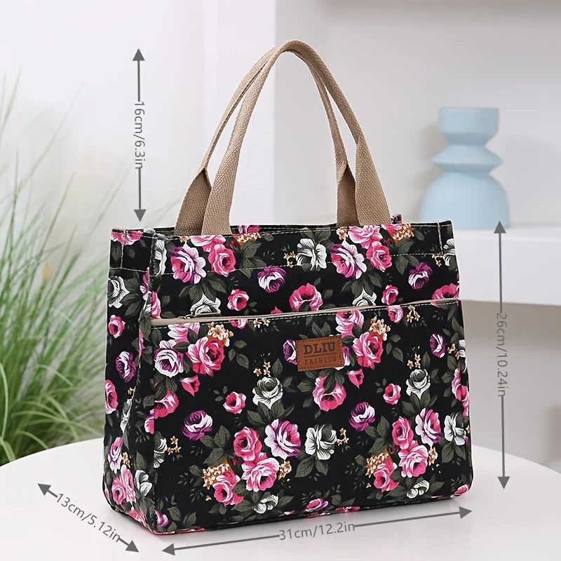 FLORA BLOOM™ — DURABLE FLORAL PRINT TOTE BAG WITH ZIP CLOSURE