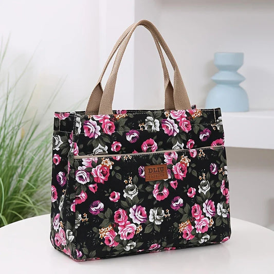 FLORA BLOOM™ — DURABLE FLORAL PRINT TOTE BAG WITH ZIP CLOSURE