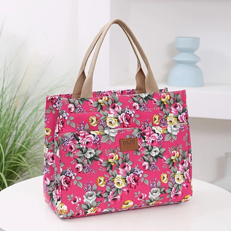 FLORA BLOOM™ — DURABLE FLORAL PRINT TOTE BAG WITH ZIP CLOSURE