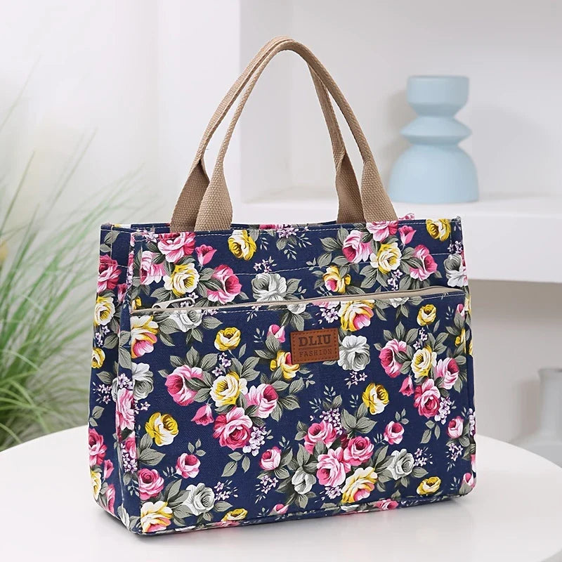 FLORA BLOOM™ — DURABLE FLORAL PRINT TOTE BAG WITH ZIP CLOSURE