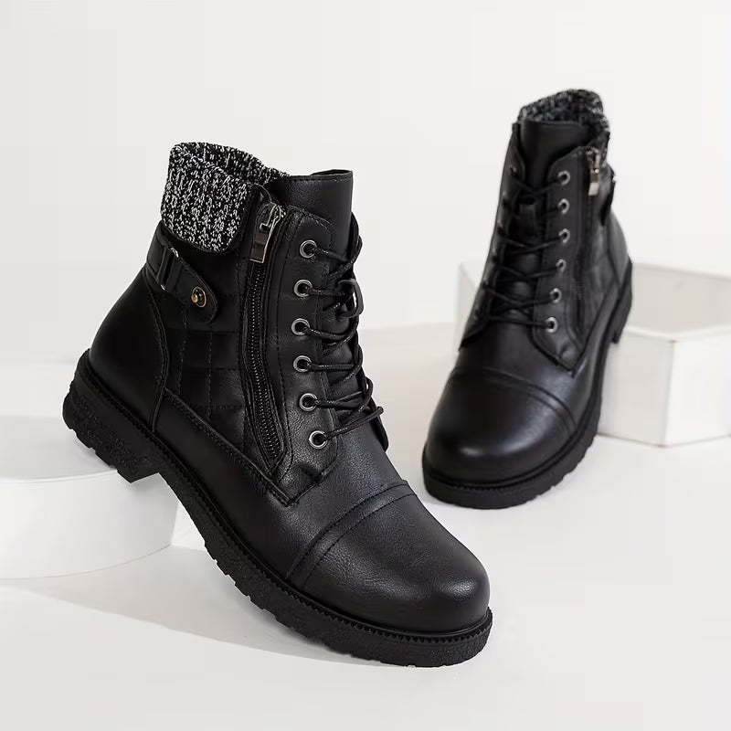 JADE AUTUMN BOOTS - Low-Heel & Knitted Collar