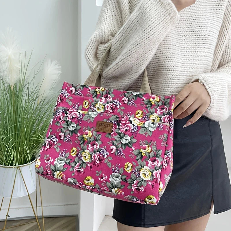 FLORA BLOOM™ — DURABLE FLORAL PRINT TOTE BAG WITH ZIP CLOSURE