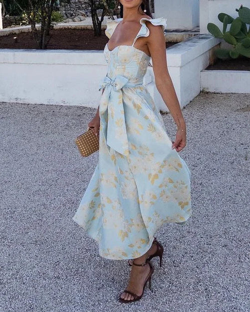 BRYLIN™ – WAIST TIE DRESS WITH BUTTERFLY SLEEVE AND PRINT