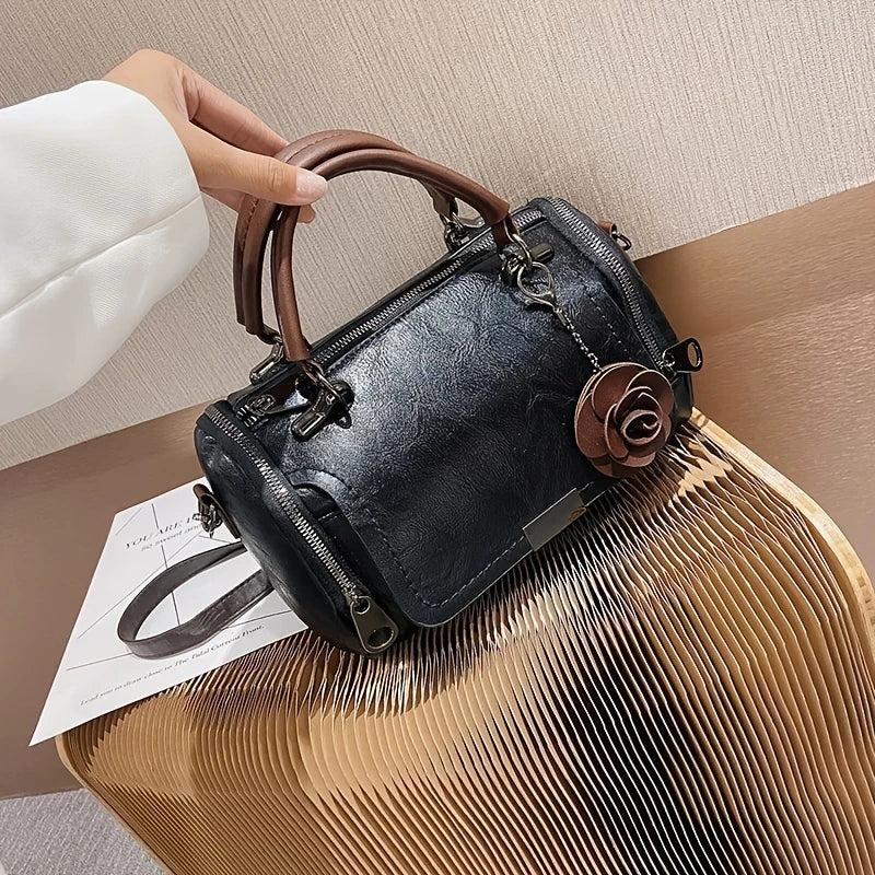 BELLEVA BLOOM™ — WOMEN’S BOSTON HANDBAG WITH FLOWER PENDANT