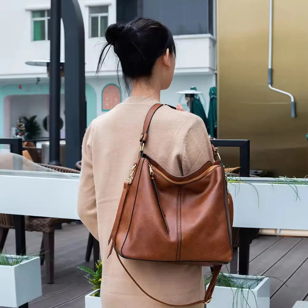 Luxury leather anti-theft hobo-style handbag + free small wallet