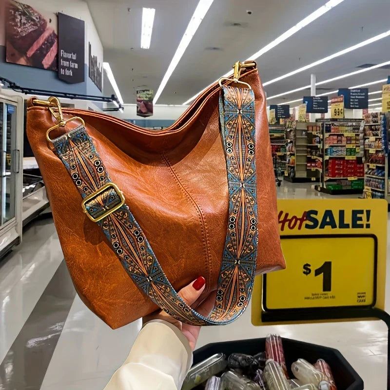 LOVELY LUXE™ — WIDE GEOMETRIC STRAP LARGE CAPACITY CROSSBODY BAG