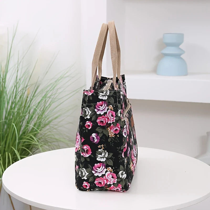 FLORA BLOOM™ — DURABLE FLORAL PRINT TOTE BAG WITH ZIP CLOSURE