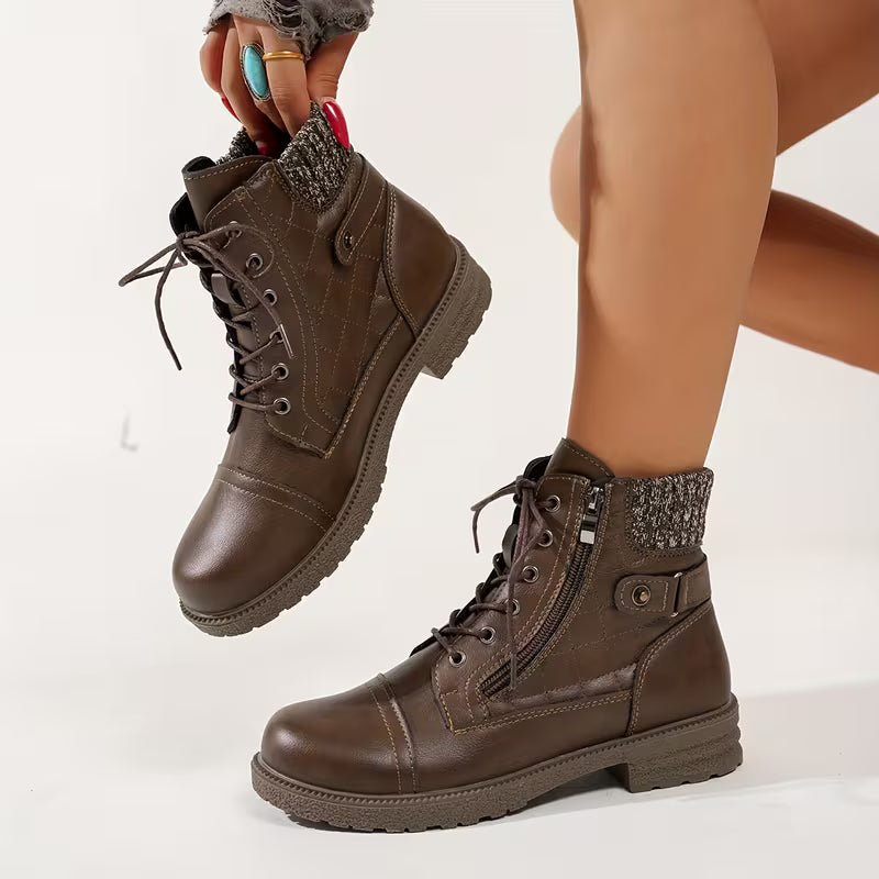 JADE AUTUMN BOOTS - Low-Heel & Knitted Collar
