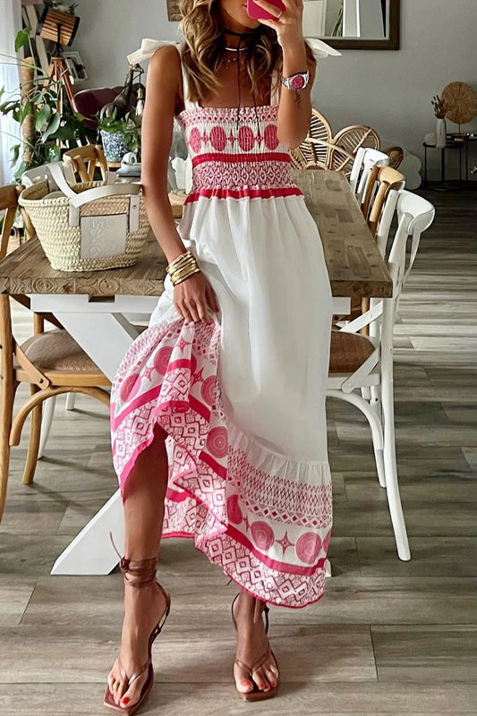 AMOURÉ™ – SWEET CASUAL DRESS WITH PRINT, RUCHING, SQUARE NECKLINE & STRAPS