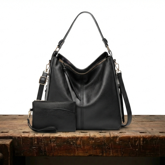 Luxury leather anti-theft hobo-style handbag + free small wallet