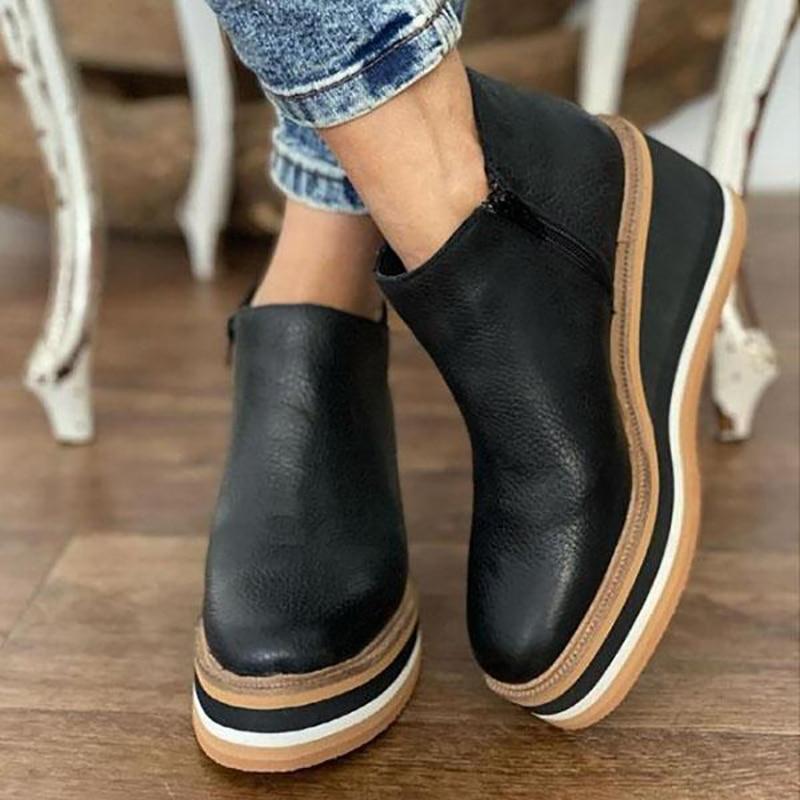 Botines de Cuña con Cremallera Negro